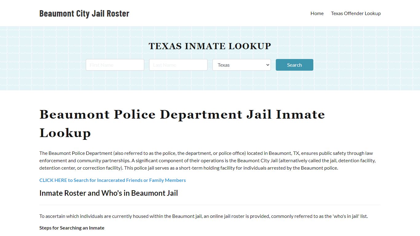 Beaumont Police Department & City Jail, TX Inmate Roster, Arrests, Mugshots